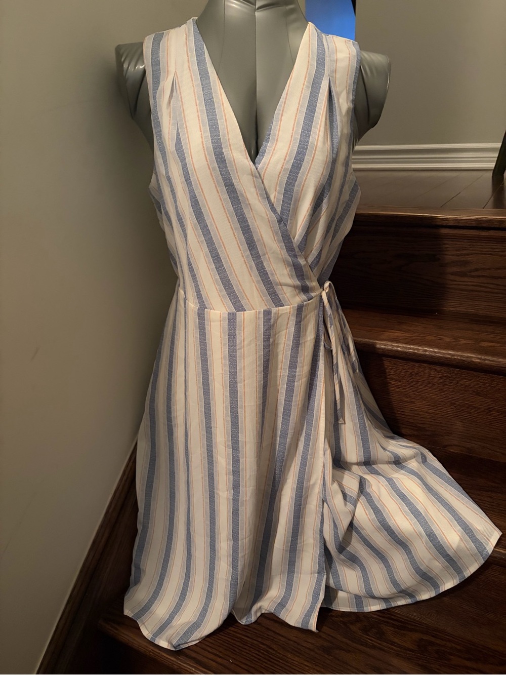 Gilli Light Blue and White Striped Wrap Midi Dress